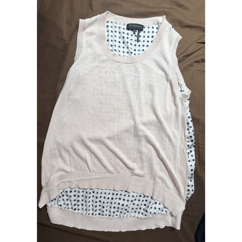 Donna Karan Women's Button Trim Sleeveless Top - Cream-Medium
